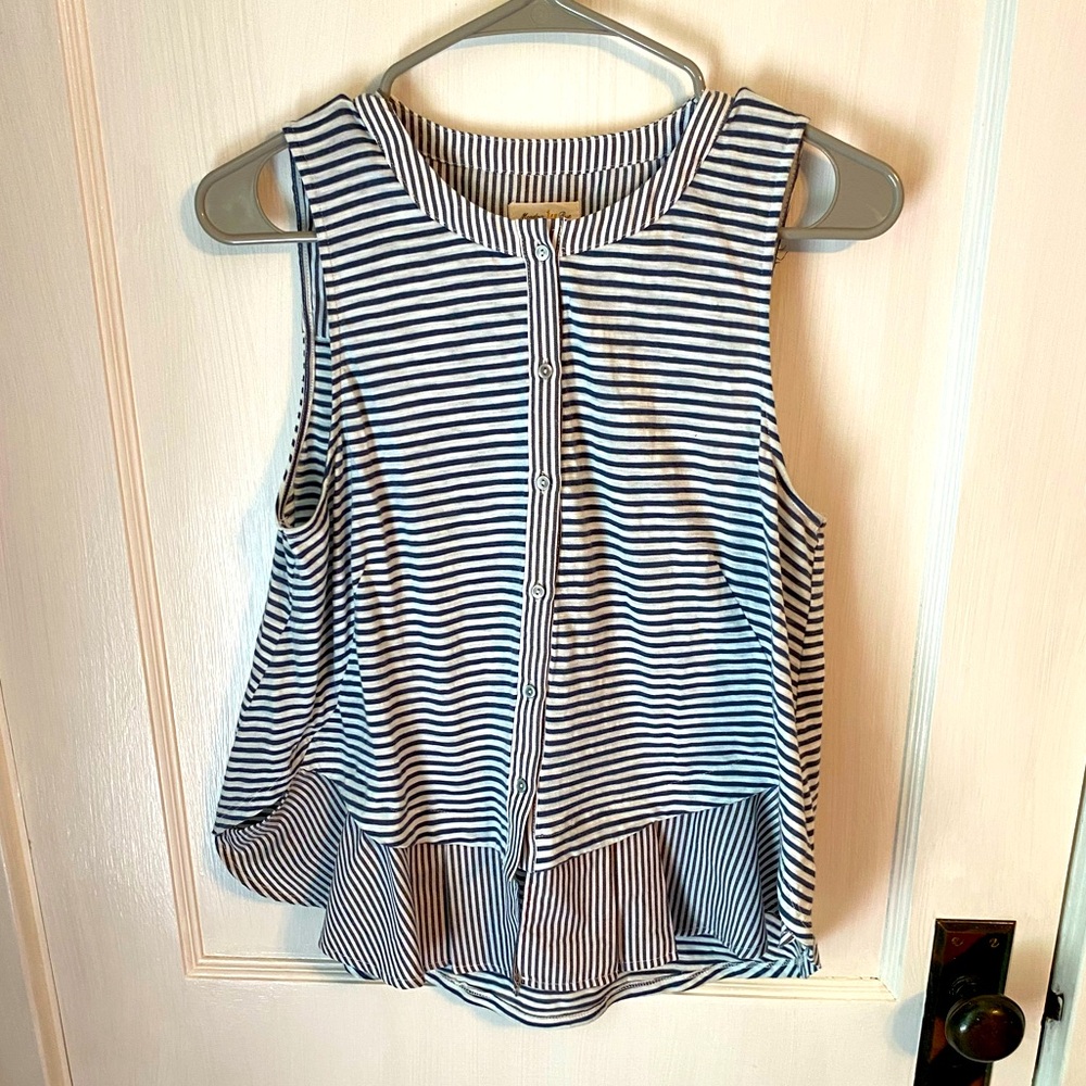 Navy striped Meadow Rue sleeveless blouse